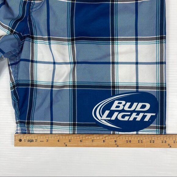 Bud Light Beer Swim Trunks Board Shorts Blue Plaid Men's Size Large - Picture 10 of 10